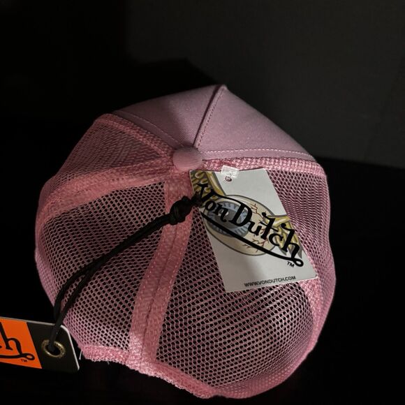 Von Dutch Rhinestone Bling Light Pink SnapBack Trucker Hat 2000s - Picture 6 of 12